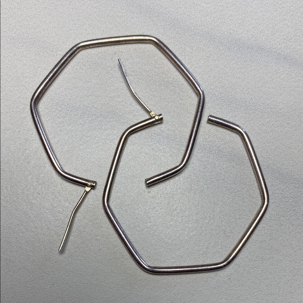 Hexagonal Sterling Silver Hoop Earrings 925 - Picture 3 of 3